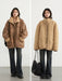 Thick warm coffee-colored suede jacket, reversible, size large, cozy and stylish