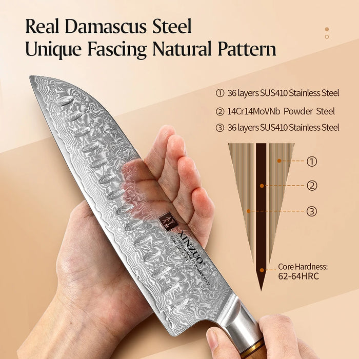 7'' Damascus Steel Santoku Kitchen Knife
