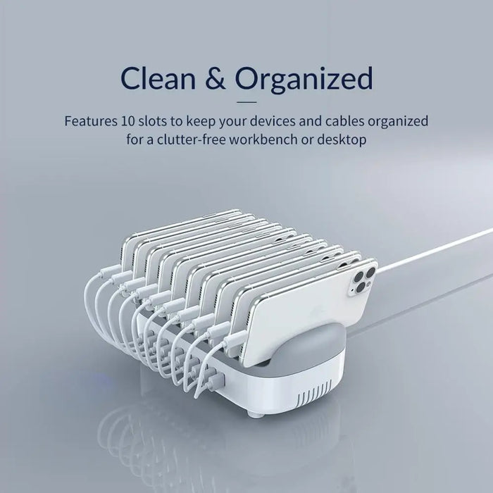 10 Port USB Charging Station 120W Fast Charge White