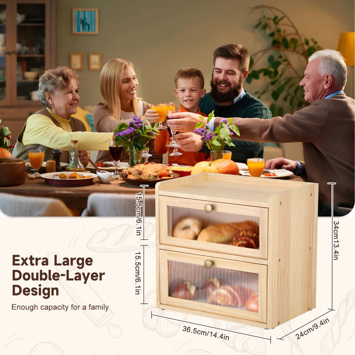 Wooden Kitchen Bread Organizer with Magnetic Door Closure