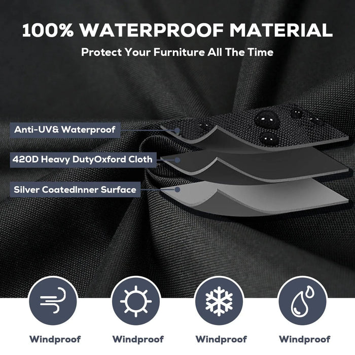 Waterproof black sectional sofa cover, 420D, V-shaped, 228x228x85x78cm dimensions