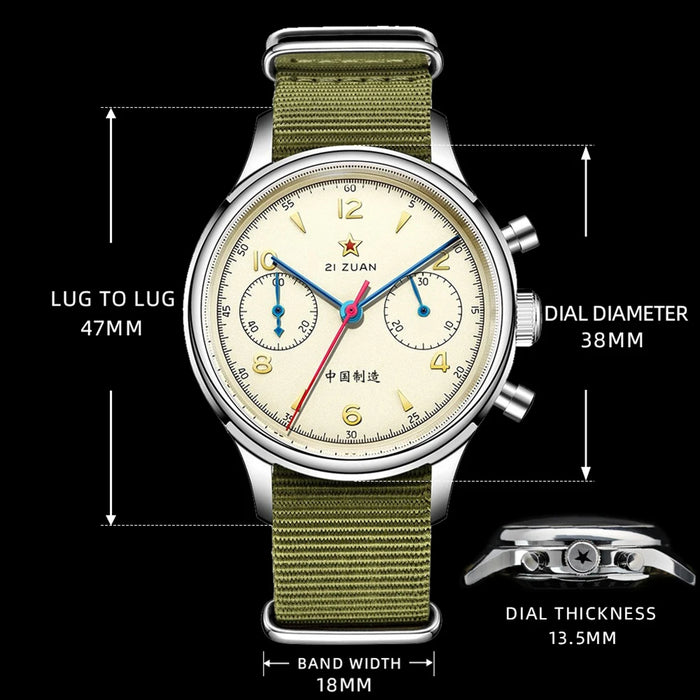 38mm pilot mechanical watch with sapphire crystal and Seagull movement