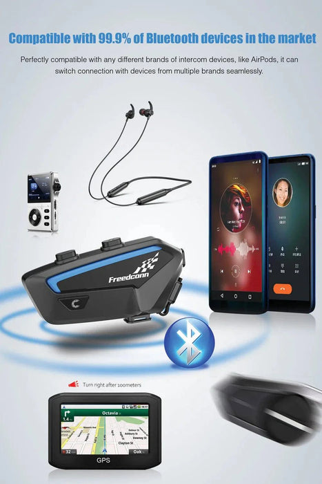 Bluetooth motorcycle helmet intercom for riders in sleek black design