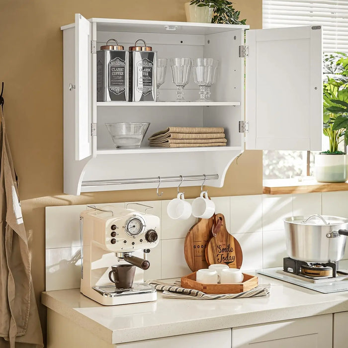 Bathroom Storage Cupboard with Adjustable Shelves & Stainless Steel Towel Rail Wall Mount