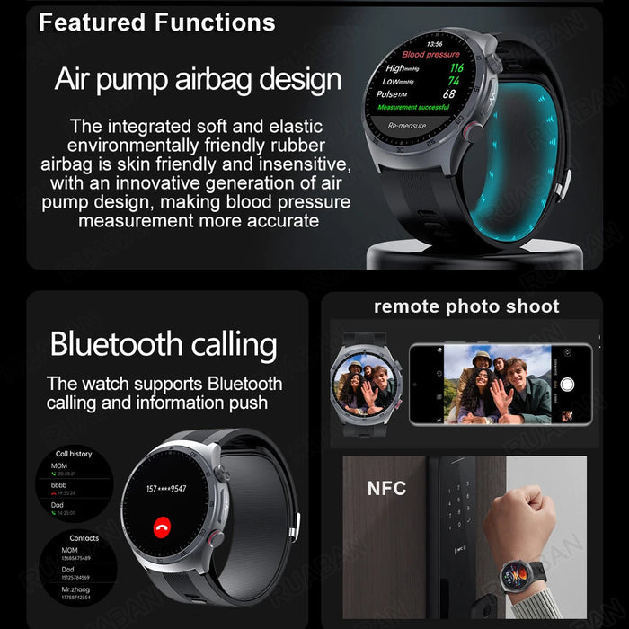 Smart Health Watch with Air Pump & AMOLED Display Black