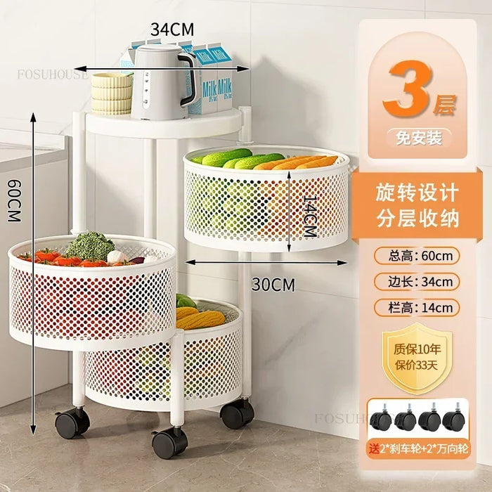 Multi-Layer Rotating Storage Cart – Portable Metal Kitchen Organizer B 3 layers-White