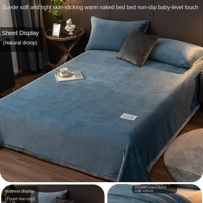 Soft Winter Quilt Sheet Double-Sided Coral Wool & Milk Flannel Flat Bed Sheet