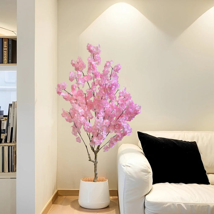 Faux Pink Cherry Blossom Tree 180CM, Natural Trunk, Silk Flowers, Indoor Decorative Plant