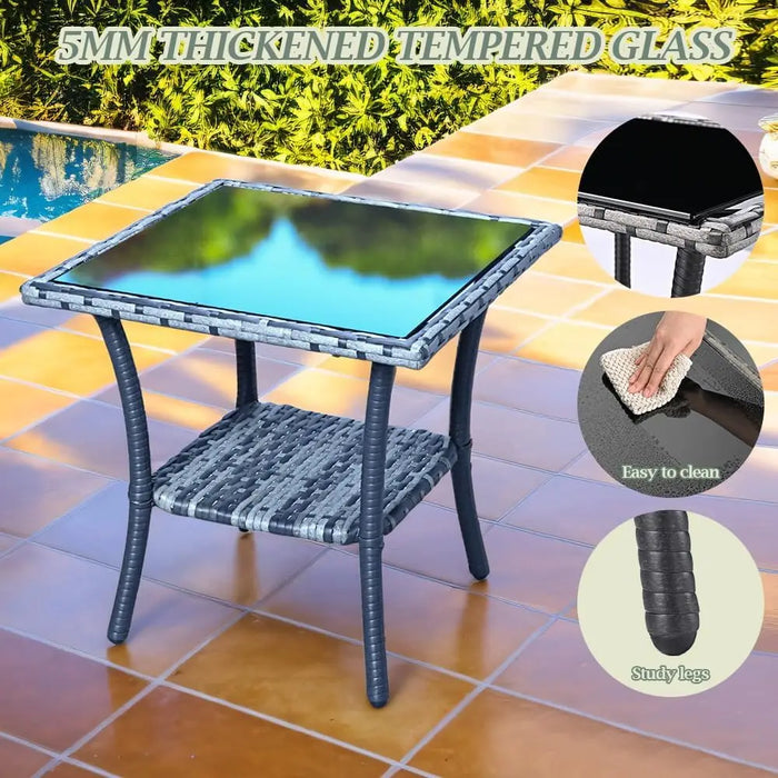 7-Piece Outdoor Wicker Patio Dining Set with Tempered Glass Table and Cushioned Chairs