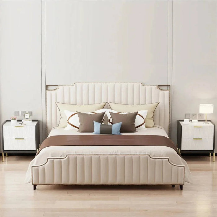 Modern white bedside table with two spacious drawers for convenient storage
