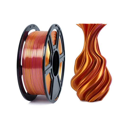 Dual-color silk PLA filament in fusion gold and rose for 3D printing