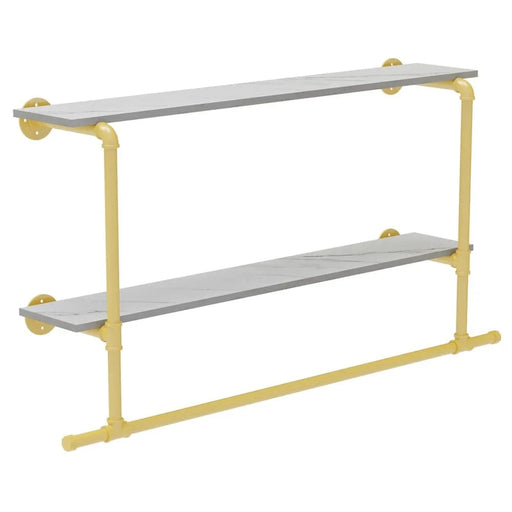 Industrial style wall mounted clothing rack with 2 tier storage shelves