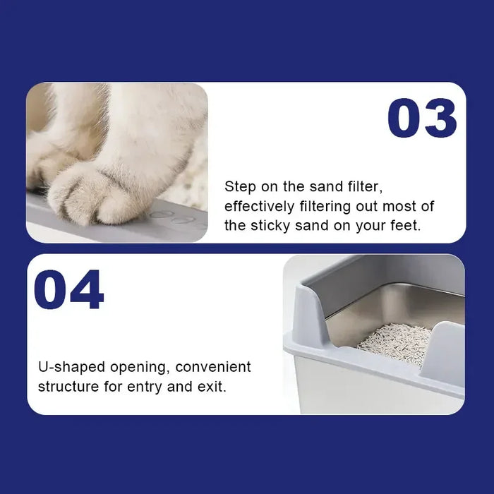 Stainless Steel Cat Litter Box, High-Sided, Odor-Free