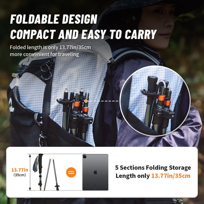 Trekking poles black 115-135cm carbon fiber folding hiking walking sticks for outdoor adventures and hiking trips