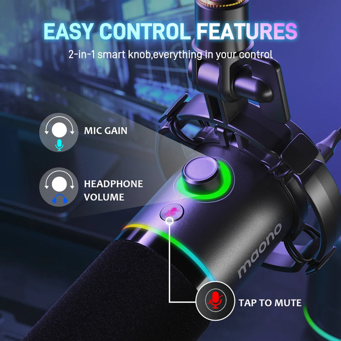 Studio Microphone Black USB/XLR, RGB, Real-Time Monitoring