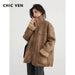 Thick warm coffee-colored reversible suede jacket with large size