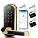 Package includes smart door lock, faceplate, backplate, handles, keys, NFC keypads, installation screws, and user manual