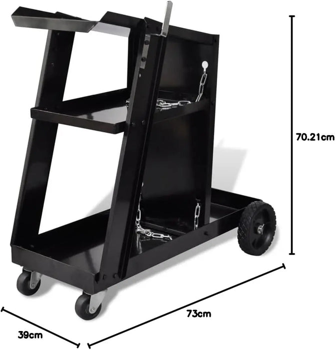 Heavy-Duty Steel Welding Trolley 3-Tier Storage with Gas Cylinder Chains, 40kg Load