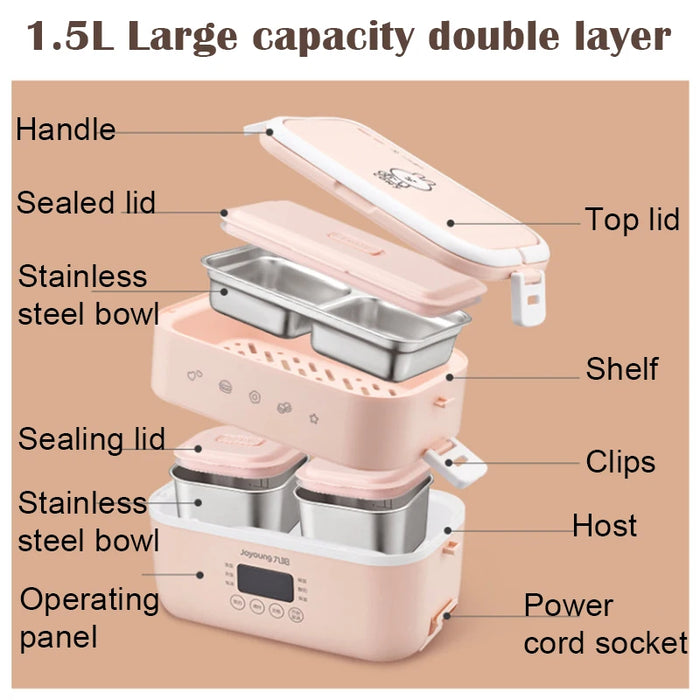 Portable Electric Lunch Box 1L Heated Steaming Cooking Insulated for on-the-go meals