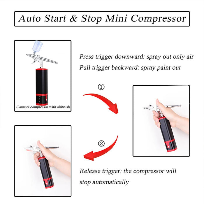 Portable Mini Airbrush Kit with Compressor - without pipe for easy use and transportation
