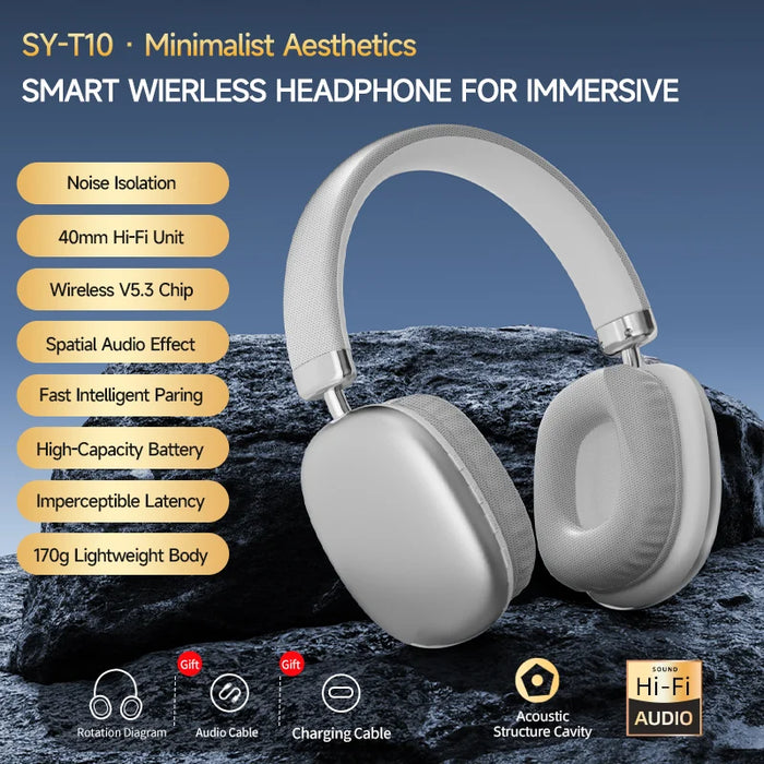 SY-T10 Silver Wireless Headphones with ANC & 20H Battery Life