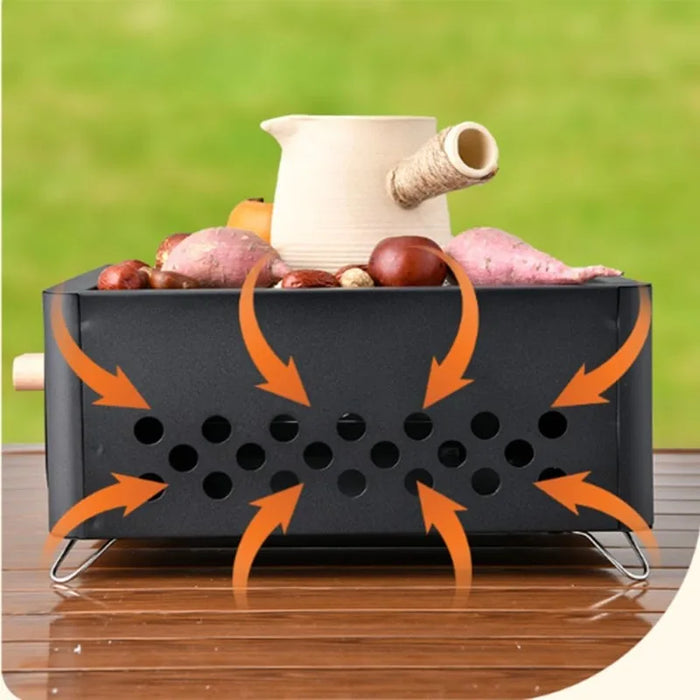 Camping Barbecue Stove Square Charcoal Heater white with black inside for outdoor cooking