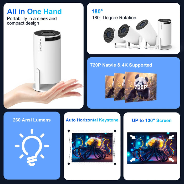 Mini Projector HY300 Pro-White with Wifi6 & Auto Keystone Correction