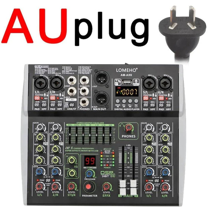 99 DSP Effects 6 Channel Bluetooth Audio Mixer with 48V, USB, PC Play & Record - FLUXA