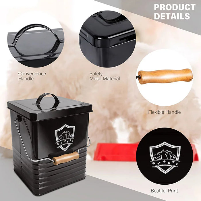 Large Capacity Metal Pet Food Storage Container with Lid Black Galvanized Iron, 3 Sizes