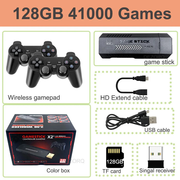 4K Retro Game Console 128GB Storage 40000+ Games Wireless Controller TV Output