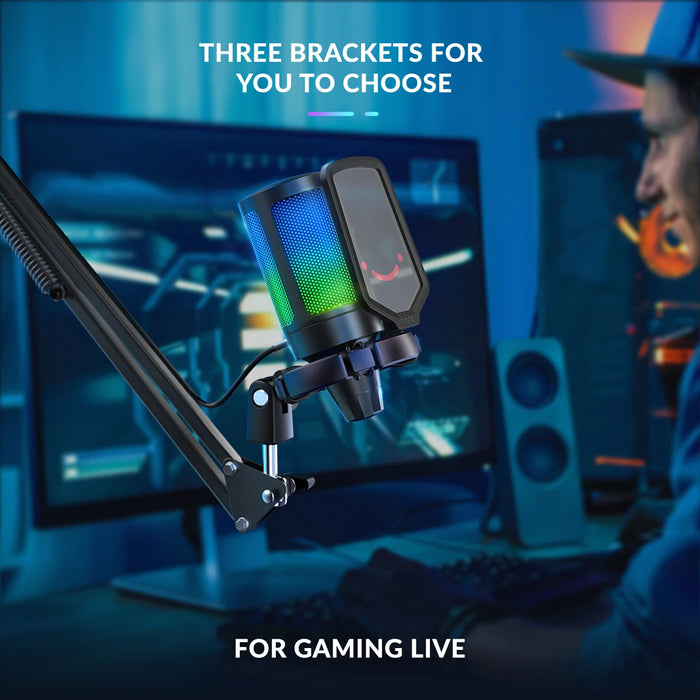Streaming USB Condenser Mic Set with Boom Arm and RGB A6TW