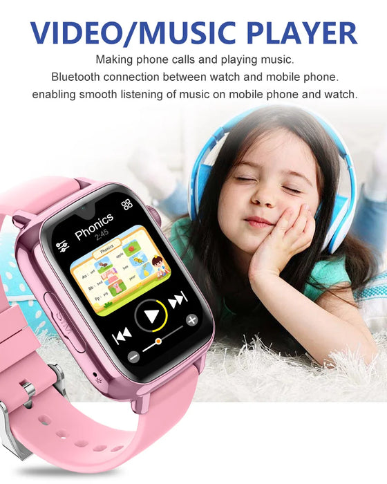 Waterproof Pink Smartwatch for Kids with Video Calling Support