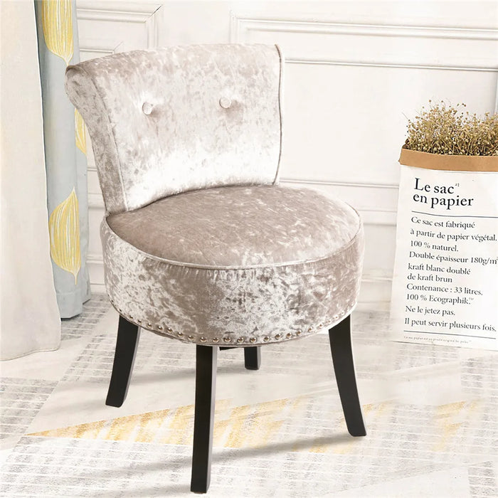 Soft and plush pink crushed velvet vanity stool with comfortable backrest