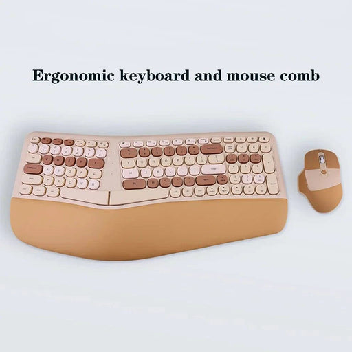 Ergonomic Keyboard and Mouse Set 2.4G Multi-Color - Standard Size, Milk Tea - FLUXA