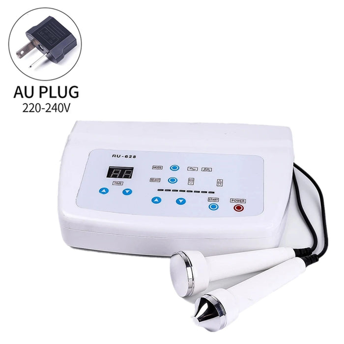Package includes main beauty machine, ultrasound probes, manual, and power cord