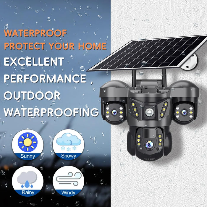 Outdoor 4G Solar Security Camera with 360° Triple View