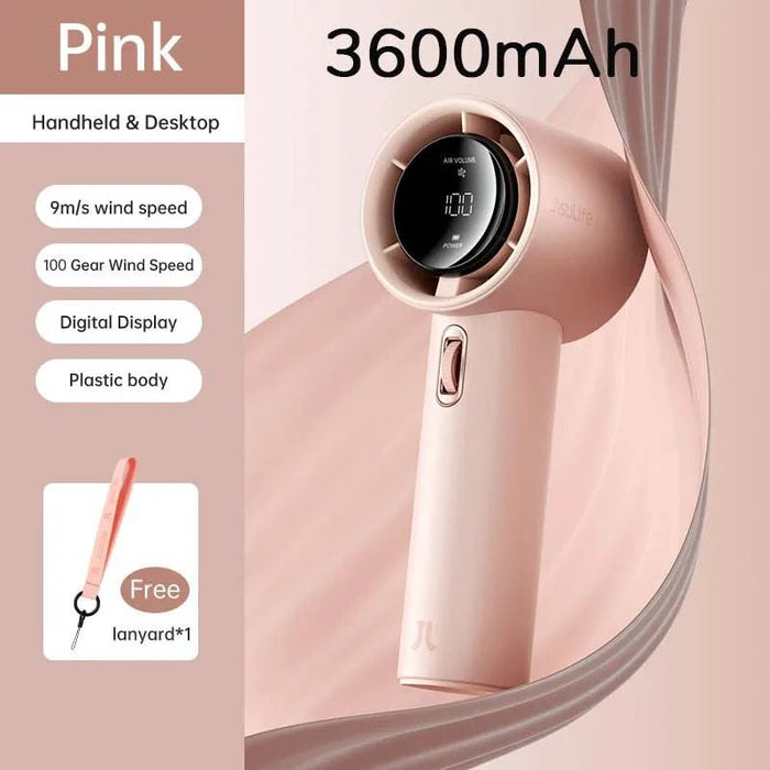 Mini Portable Handheld Fan with Rechargeable - LED Digital Display (3600mAh Pink) - Perfect for staying cool on-the-go during hot summer days