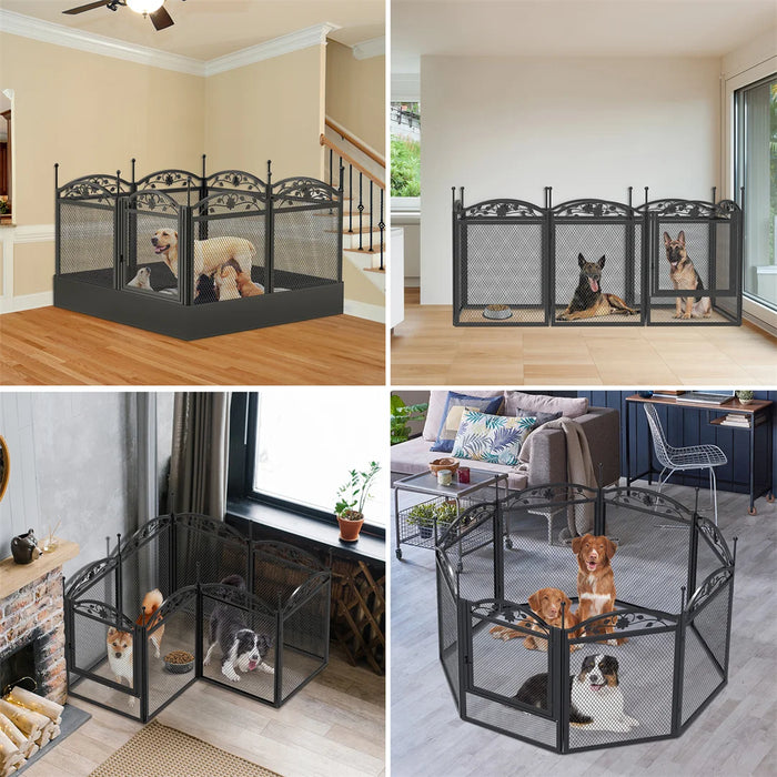 Black Metal Pet Fence – Indoor Outdoor 8-Panel Playpen