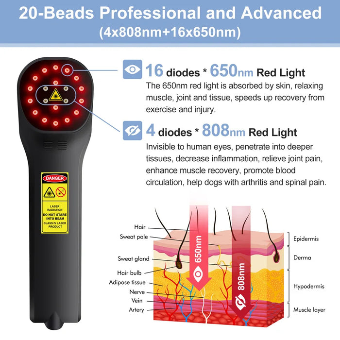 Handheld cold laser therapy device for pain relief and healing
