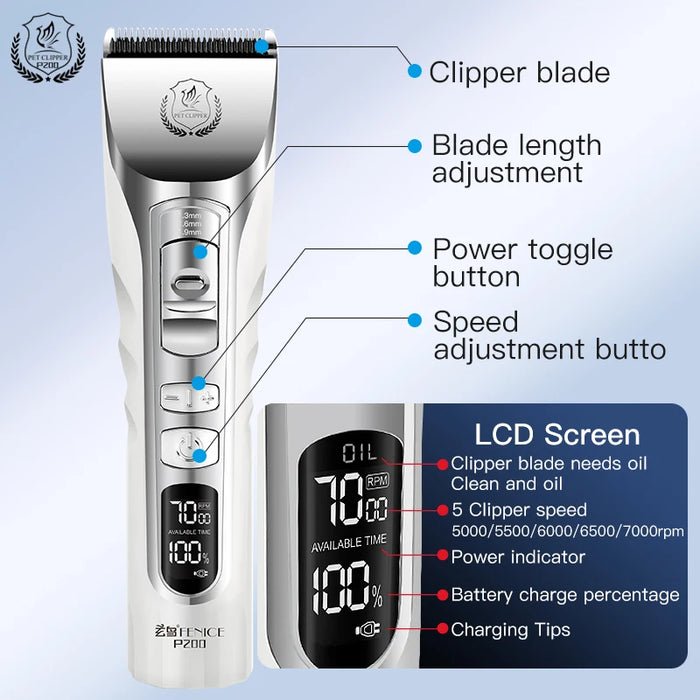Cordless Pet Grooming Clipper with USB Charging Cable and Cleaning Brush