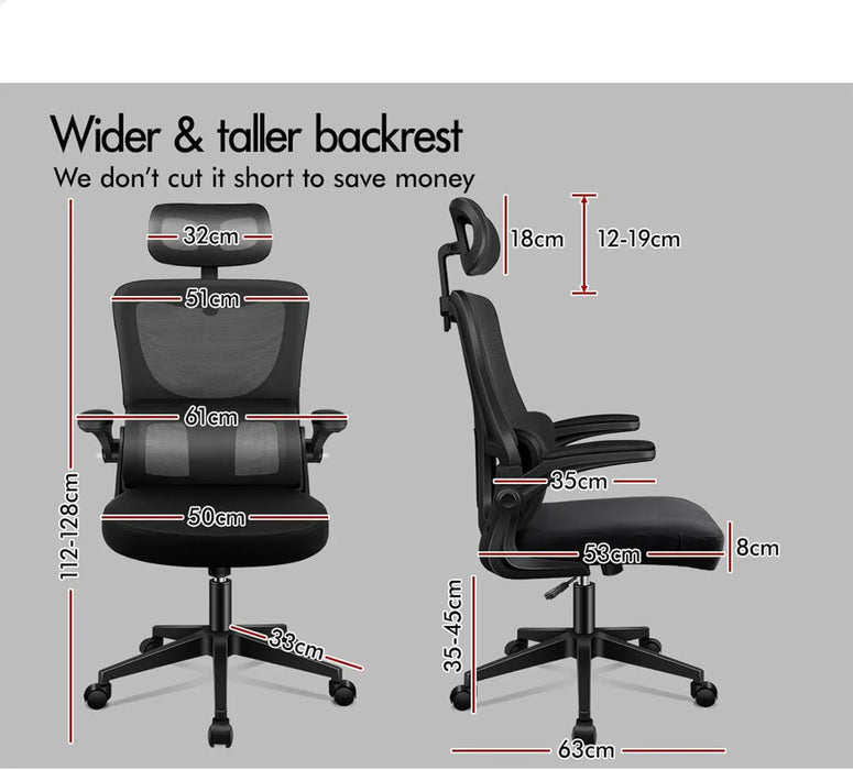 Breathable Mesh Desk Chair with Adjustable Armrests, Tilt & Removable Headrest Home or Office Use