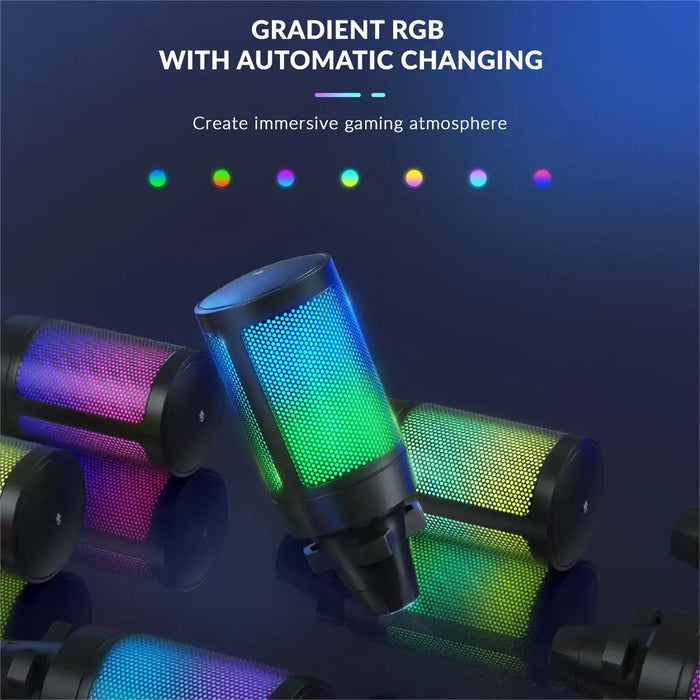 Streaming USB Condenser Mic Set with Boom Arm and RGB A6TW