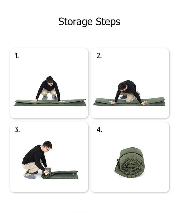 Self-inflating camping mattress in khaki color for comfortable sleeping in tents