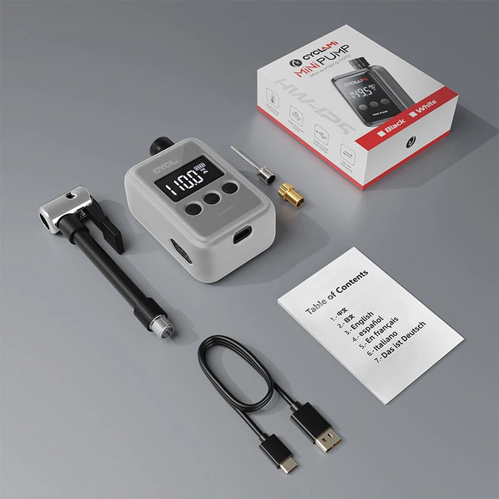 Portable Electric Air Compressor for Bicycle Tire Inflation, White Variant, Compact & Lightweight Design with LED Display, Fast-Charging Battery for Quick Inflation, Ideal for Road, Mountain & Hybrid Bikes