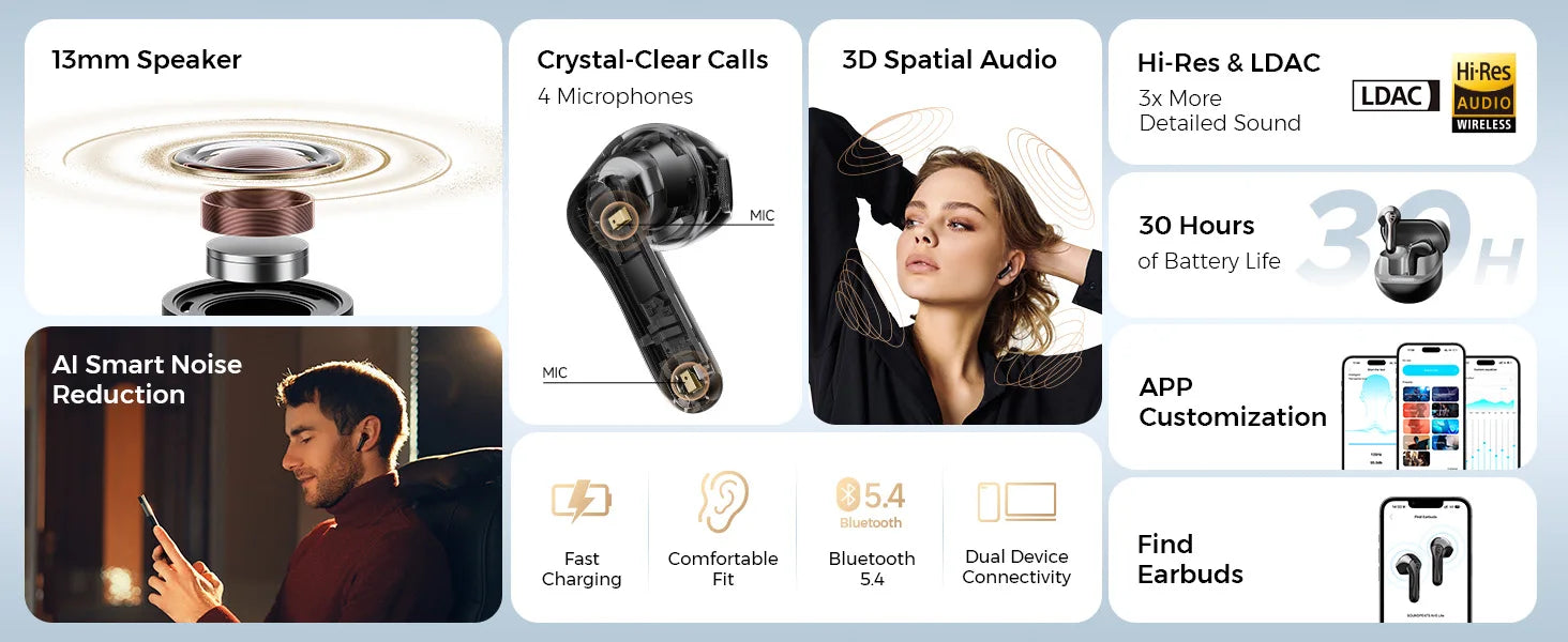 Person adjusting settings on White Air5 Lite Bluetooth V54 Earbuds 13mm Driver IPX5 Waterproof LDAC Hi-Res Audio Multipoint Pairing app