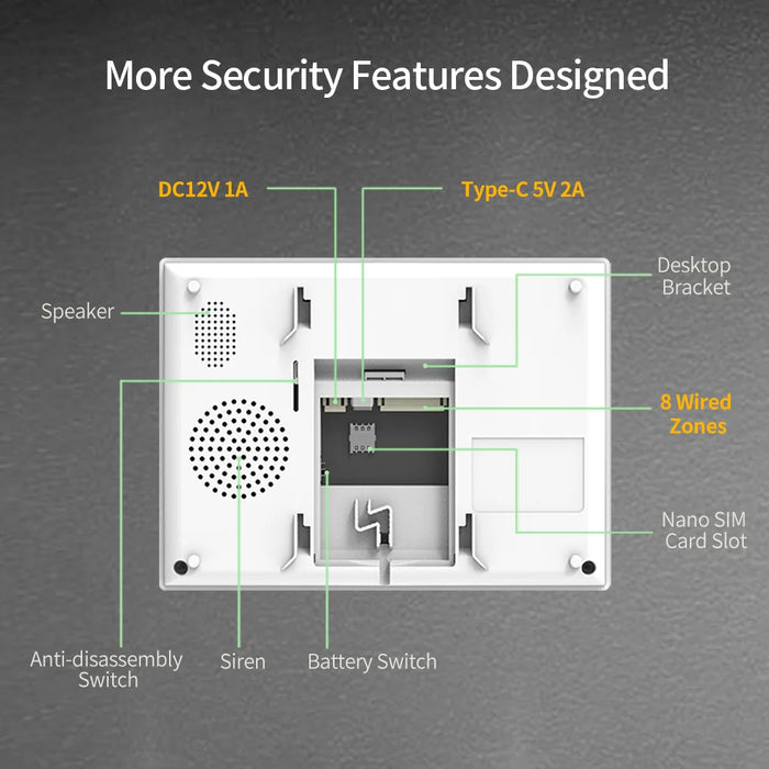 "7"" White Wi-Fi Alarm Panel with 115 dB Siren  "
