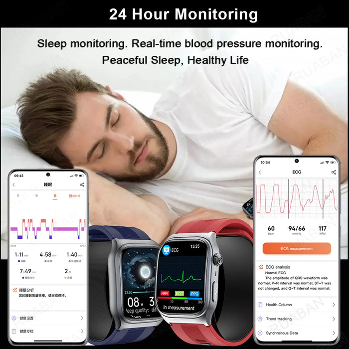 Smartwatch with ECG, Blood Pressure & Uric Acid Monitor Blue