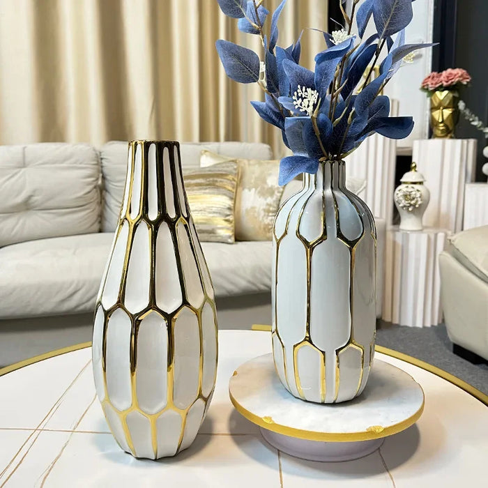 Modern Ceramic Vase 38cm – Electroplated Decor for Living Room