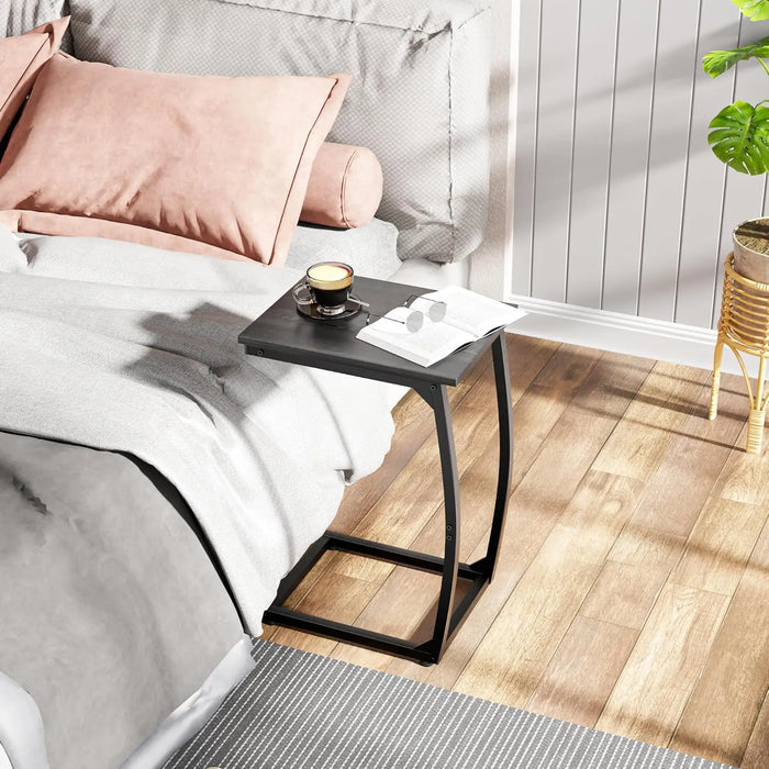 Space-Saving C-Shaped End Tables Set of 2 with Curved Support Legs for Sofa or Bedside Use