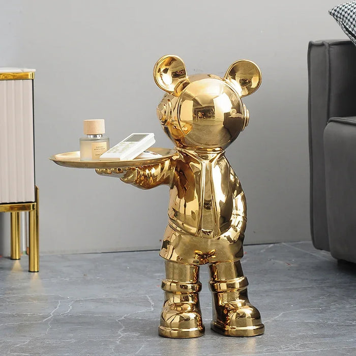 Large Astronaut Statue with Tray Luxury Electroplated Ceramic Home Decor, 53cm